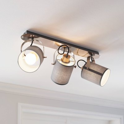EGLO  Villabate Gris 3 Spot Design 98141 Acier Nickel Satin&eacute; Tissu 30 W