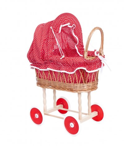 EGMONT  Toys Landau en osier pois rouges et blancs