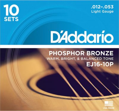 D ADDARIO AND CO EJ16-10P Light 10 jeux - phosphore bronze - jeu guitare acoustique