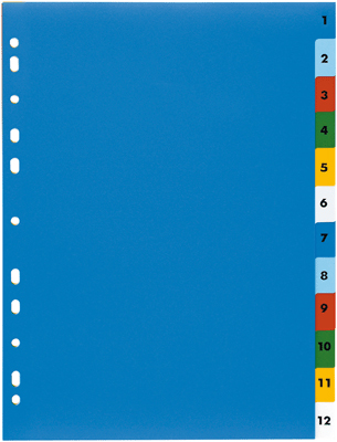 ELBA  paquet de 12 intercalaires num&eacute;riques a4 - polypropylene12/100