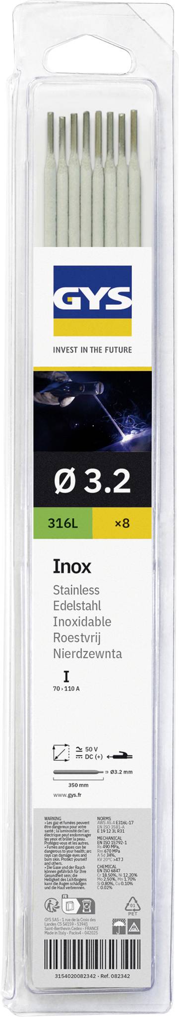 GYS Electrodes En Inox 316l De Diam&egrave;tre 32 Et Brochable