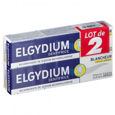 ELGYDIUM  Blancheur Dentifrice Fra&icirc;cheur Citron Lot de 2 x 75ml