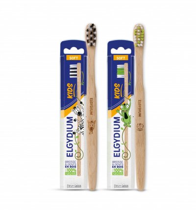 ELGYDIUM  Kids Brosse &agrave; Dents en Bois pour Enfant Soft - Cam&eacute;l&eacute;on
