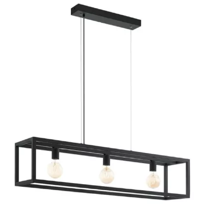 EGLO Elswick Plafonnier Suspendu &Agrave; 3 Lampes, Barre Droite, Noir