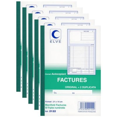 GENERIQUE ELVE Lot de 3 Manifolds FACTURES 210 x 140 mm 50 feuillets Tripli