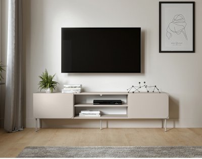 BEST MOBILIER Elvis - meuble tv 200 cm - 2 portes et 2 niches - Beige