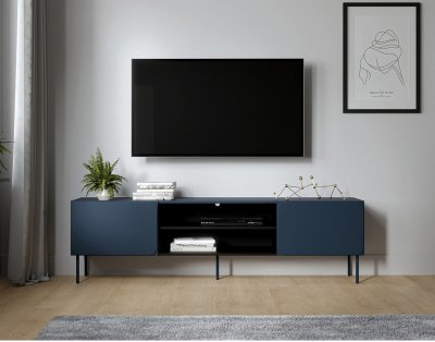 BEST MOBILIER Elvis - Meuble Tv 200 Cm - 2 Portes Et 2 Niches - Bleu
