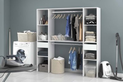 Elys&eacute;e - Dressing avec 2 penderies, 6 &eacute;tag&egrave;res et 2 tiroirs blanc