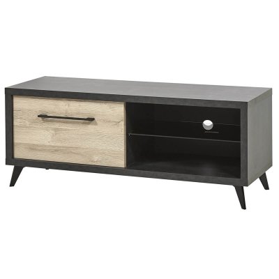 ALTOBUY EMILE - Meuble TV 1 Porte 2 Niches Aspect Bois et B&eacute;ton - 