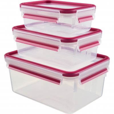 EMSA  Lot de 3 bo&icirc;tes rectangles Framboise - Clip & Close 3D Colour