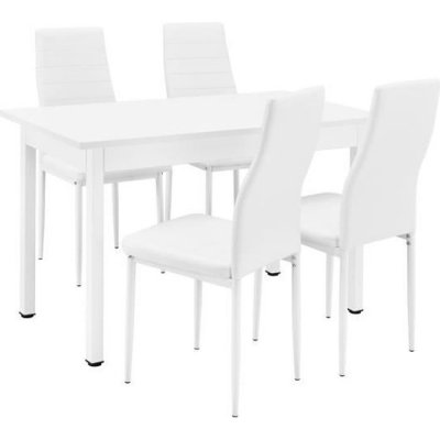 [en.casa] Table de Salle &agrave; Manger Blanc 120 x 60 cm avec 4 chaises Blanc
