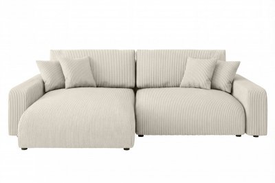 CASANOVA PARIS Ena - Canap&eacute; D'angle Convertible Velours C&ocirc;tel&eacute; 4 Places Beige
