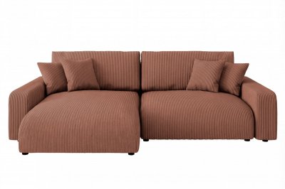CASANOVA PARIS Ena - Canap&eacute; D'angle Convertible Velours C&ocirc;tel&eacute; 4 Places Terracotta