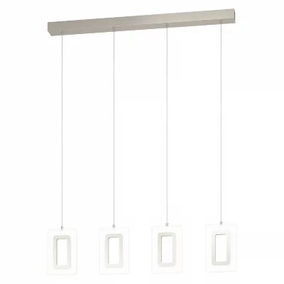 EGLO Enaluri plafonnier suspendu &agrave; 4 lampes &agrave; del, barre droite, nickel satin&eacute;