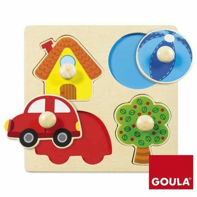 GOULA Encastrement 4 pi&egrave;ces en bois : puzzle couleur