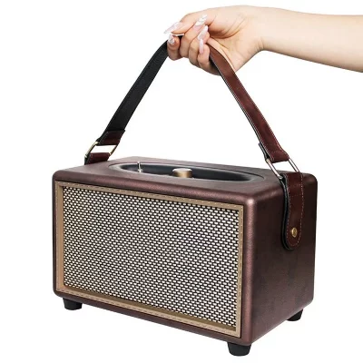 YONIS Enceinte bluetooth r&eacute;tro bois 40w son hifi autonomie 12h haut-parleur portable marron  