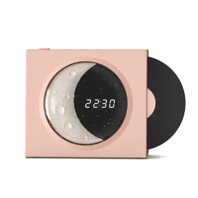 YONIS Enceinte bluetooth rose haut de gamme avec horloge lune et disque vinyle rotatif  
