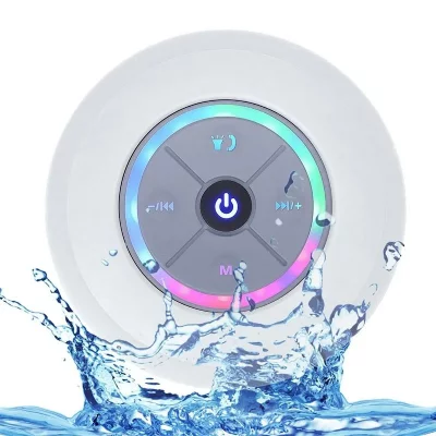 YONIS Enceinte Bluetooth Waterproof Mini Avec Lumi&egrave;re LED Radio FM Subwoofer Carte TF Ventouse Blanc 