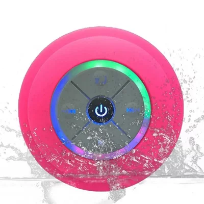 YONIS Enceinte Bluetooth Waterproof Mini Avec Lumi&egrave;re LED Radio FM Subwoofer Carte TF Ventouse Rose 