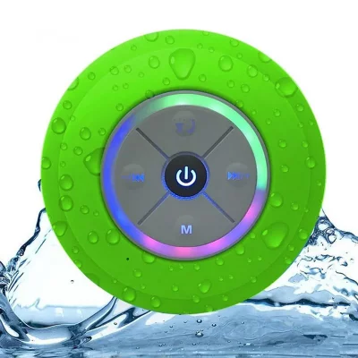 YONIS Enceinte Bluetooth Waterproof Mini Avec Lumi&egrave;re LED Radio FM Subwoofer Carte TF Ventouse Vert 
