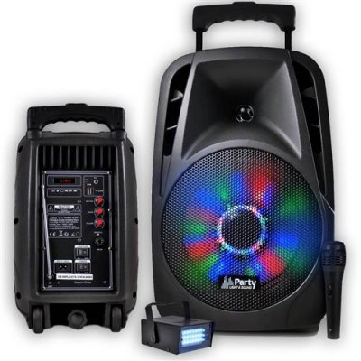 PARTY LIGHT & SOUND Enceinte portable 8"/20cm 300W &agrave; LEDs RVB avec USB/BLUETOOTH/FM/MICRO + mini LEDSTROBE