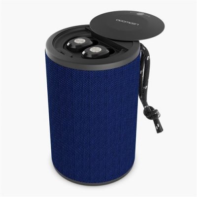 LEDWOOD Enceinte Sans Fil LD-ST-9-BLU Bluetooth 2 en 1 Avec Ecouteurs Int&eacute;gr&eacute;s Intra-Auriculaires Tissu Bleu