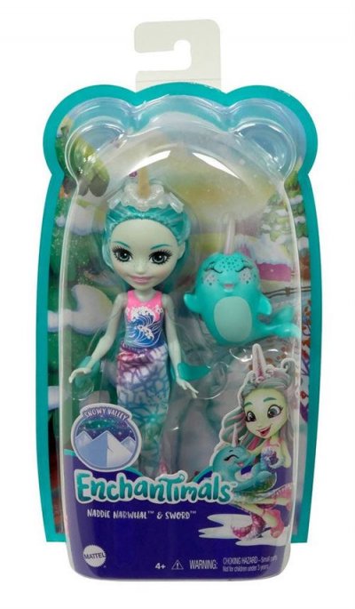 ENCHANTIMALS  Vall&eacute;e Enneig&eacute;e Poup&eacute;e Naddie Narval 15 cm et Sword