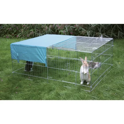 KERBL Enclos Exterieur144x112x60cm Zingu&eacute; + Protection Solaire