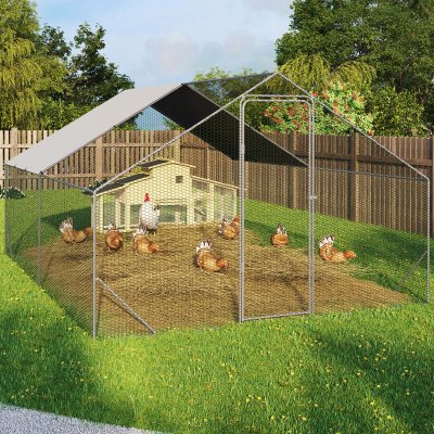 IDMARKET Enclos poulailler 12 m&sup2; parc grillag&eacute; 4x3 M acier galvanis&eacute;