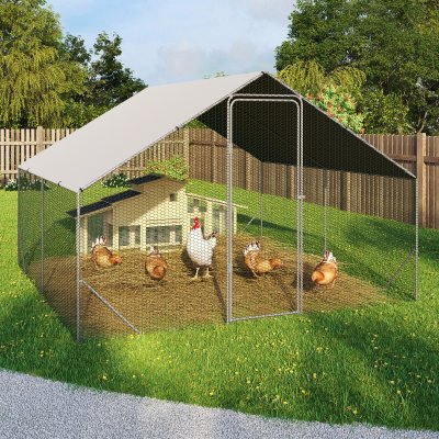 IDMARKET Enclos poulailler 9 m&sup2; parc grillag&eacute; 3x3 M acier galvanis&eacute;
