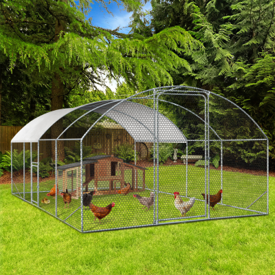 IDMARKET Enclos poulailler d&ocirc;me 15 m&sup2; parc grillag&eacute; 3x5 m avec porte lat&eacute;rale