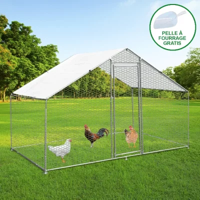 MONSTERSHOP Enclos Poulailler Ext&eacute;rieur 3mx2mx2m Voli&egrave;re Acier Galvanis&eacute;