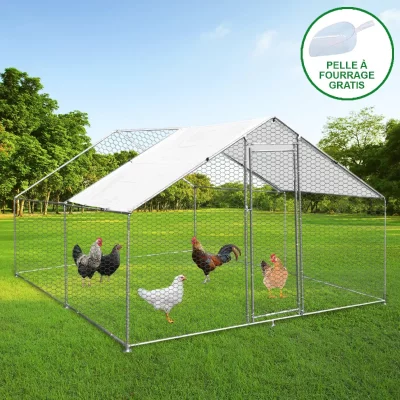 MONSTERSHOP Enclos Poulailler Ext&eacute;rieur 3mx4mx2m Voli&egrave;re Acier Galvanis&eacute;