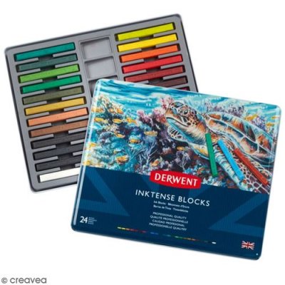  Encre solide Derwent Inktense B&acirc;tonnets - Bo&icirc;te m&eacute;tal de 24 b&acirc;tonnets