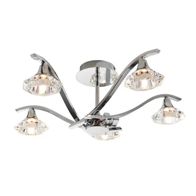ENDON  - Plafonnier Langella, chrome et cristal, 5 ampoules