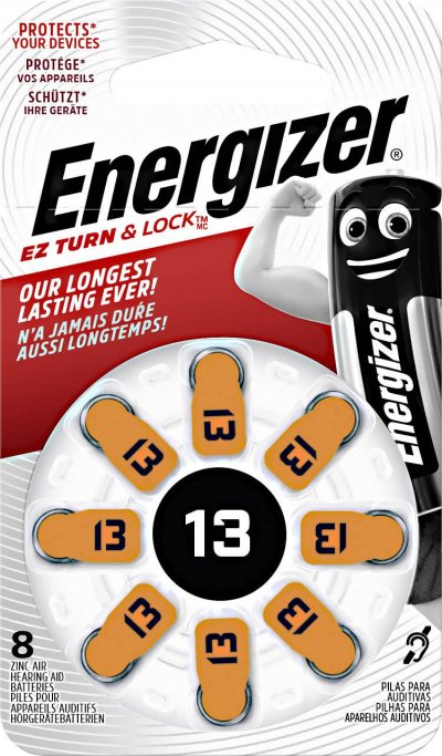 ENERGIZER  Piles Auditives, Taille 13, EZ Turn & Lock, Lot de 8