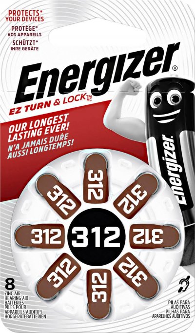 ENERGIZER  Piles Auditives, Taille 312, EZ Turn & Lock, Lot de 8