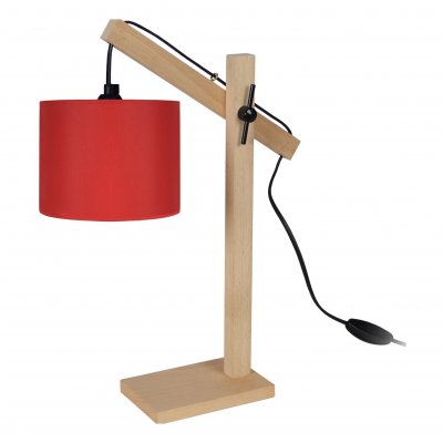 TOSEL ENKEL - Lampe de bureau articul&eacute; bois naturel et rouge