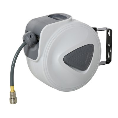 HOMCOM Enrouleur de tuyau &agrave; air comprim&eacute; automatique - tuyau : 15 m + 1,4 m - gris