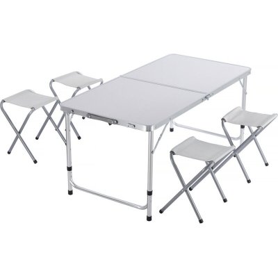 HABITAT ET JARDIN Ensembe table de camping et 4 tabourets pliants - 125 x 60 cm - Blanc