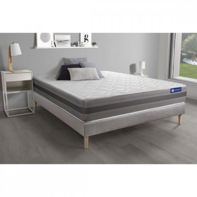 ACTISOM Ensemble 120x190 Matelas M&eacute;moire de forme Sommier kit Gris