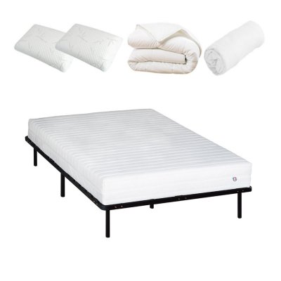 OLYMPE LITERIE Ensemble 140x190 Matelas Latex + Sommier M&eacute;tal + Accessoires