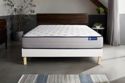 ACTISOM Ensemble 140x190 Matelas M&eacute;moire de forme Sommier kit Blanc