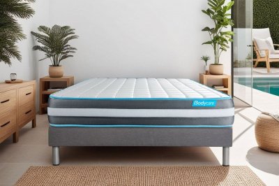BODYCARE Ensemble 180x200 matelas BodyForm &agrave; M&eacute;moire de forme 3 zones + sommier kit gris 