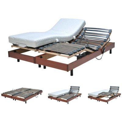 LE QUAI DES AFFAIRES Ensemble 2 sommiers relaxation &eacute;lectrique flexpur 80x200 / merisier