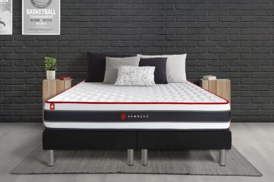 SOMNESS Ensemble 200x200 Ressorts et m&eacute;moire de forme sommier Noir