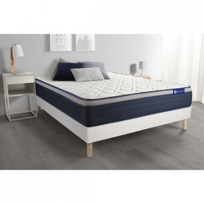 ACTISOM Ensemble 80x200 Matelas Latex et m&eacute;moire de forme Sommier kit Blanc