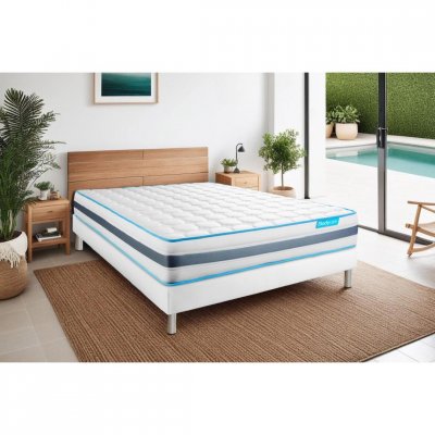 BODYCARE Ensemble 90x190 matelas BodyFlex ressorts ensach&eacute;s et m&eacute;moire de forme + sommier kit blanc 