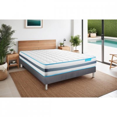 BODYCARE Ensemble 90x190 matelas BodyFlex ressorts ensach&eacute;s et m&eacute;moire de forme + sommier kit gris 