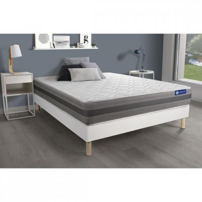 ACTISOM Ensemble 90x190 matelas hybride sommier kit blanc